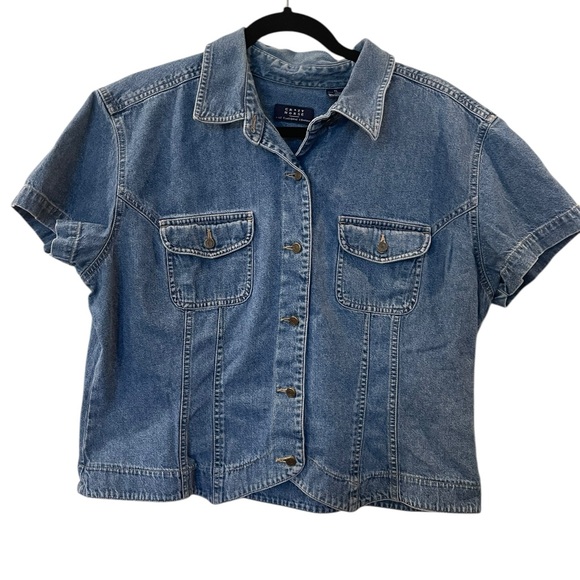 Crazy Horse Liz Claiborne Women’s Denim Short Sleeve Shirt 100% Cotton Size: XL - Picture 1 of 6